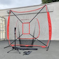 $75 (New) Baseball softball (7x7’ net & ball tee set) practice hitting & pitching net w/ carry bag 