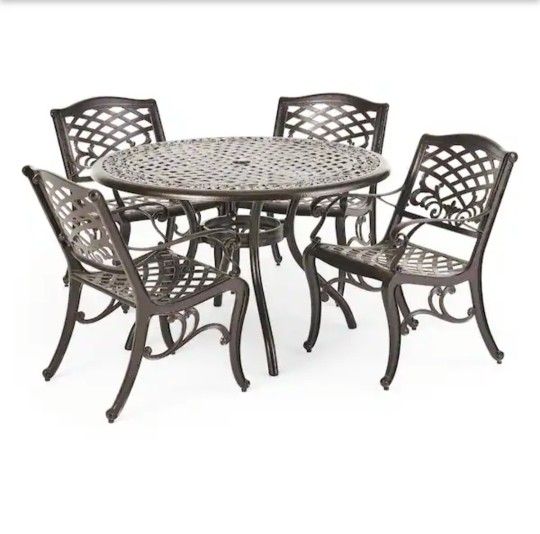 Noble House
Sarasota Bronze Finish 5-Piece Cast Aluminum Circular Outdoor Patio Dining Set
