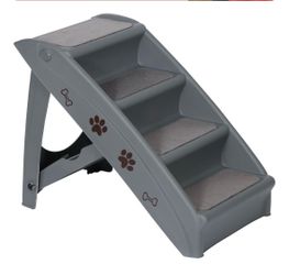 4 Steps Pet Stairs Ladder Washable Foldable Steps for Dogs and Cats Dark Grey