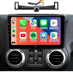 Car Radio Stereo Upgrade for Jeep Wrangler JK Compass Grand Cherokee Dodge Ram with Wireless CarPlay/Android Auto/10.2'' TouchScreen/Android12/GPS Nav