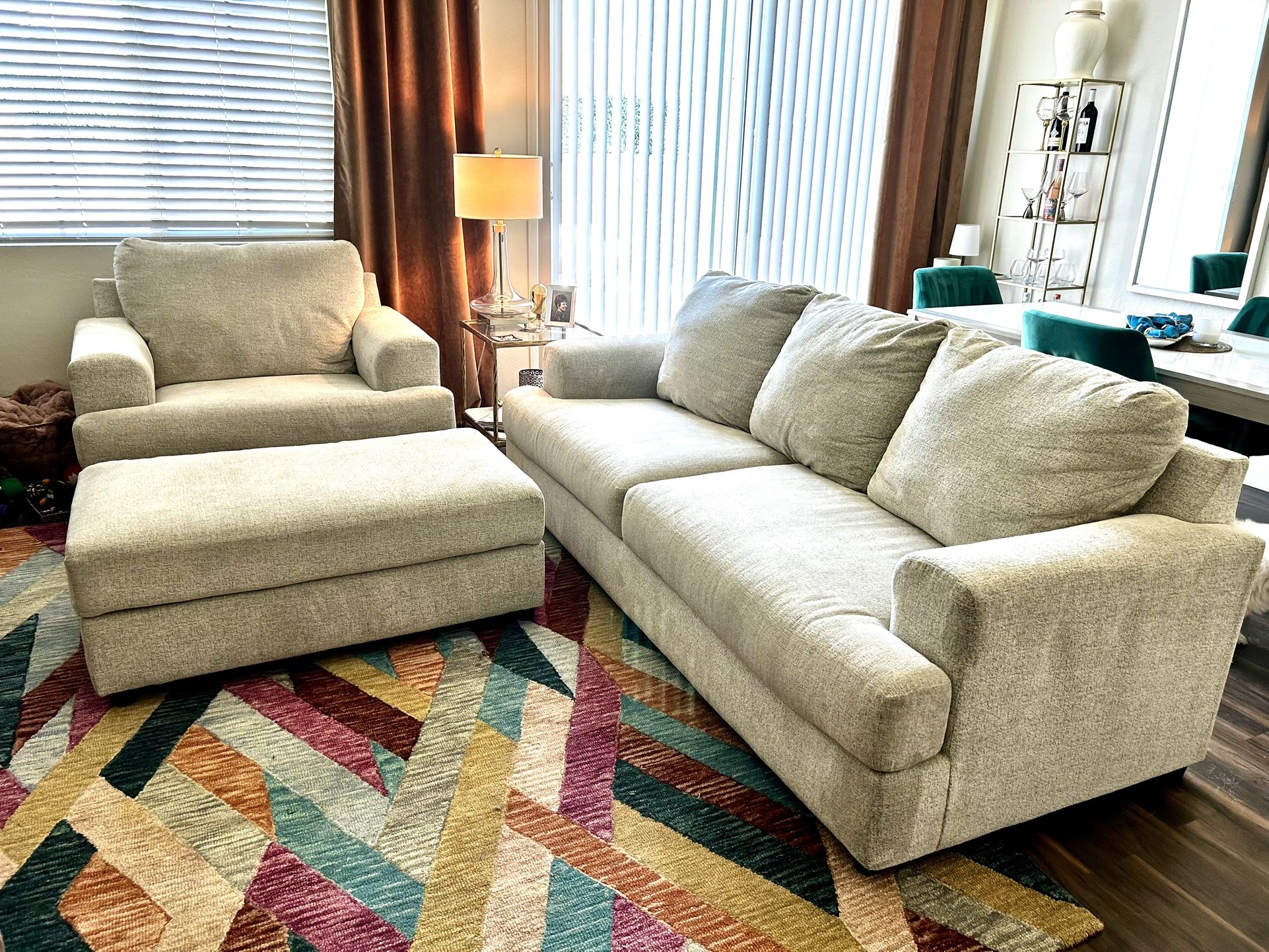 Sleeper Sofa (Queen) W/ Oversized Chair & Ottoman