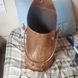 Vintage 19" Brass & copper  coal bin $40