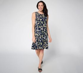 BEAUTIFUL by Lawrence Zarian Regular Printed Knee Length Knit Dress Navy, Small