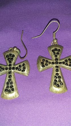 Silver-toned cross earrings