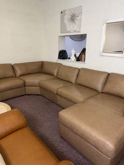 4Pc Light Brown Top Grain Radley Leather Sectional