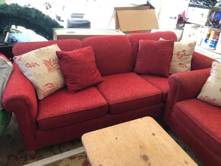 Red couch and loveseat set