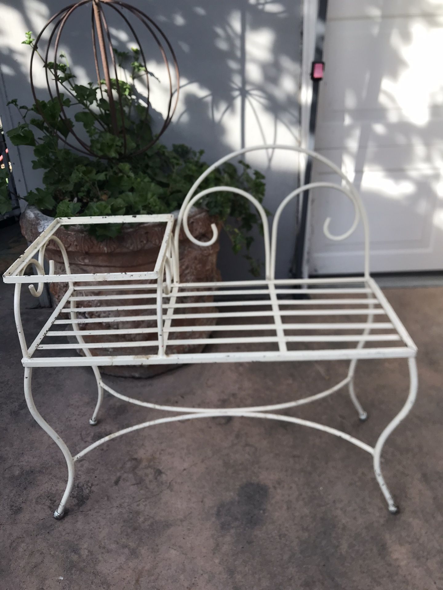 Mid Century Shabby Wrought Iron Side Table