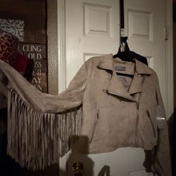 Women’s Suede Vintage With Tags Brand New Never Used 80S Jacket Light Tan, Beautiful Fringe Tassels Jacket