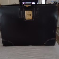 large Black Leather Combination Lock Brief Case Old School