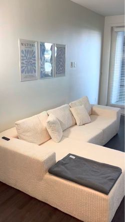 108" Boneless Couch with Chaise, Cloud Sectional Modular Sofa, Beige