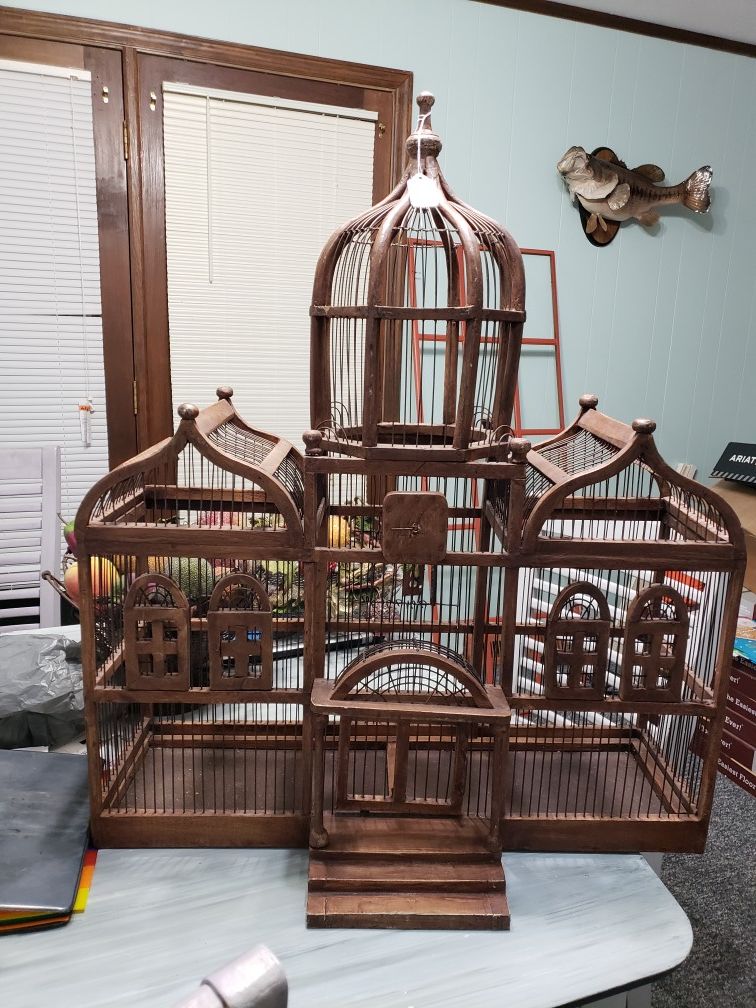 Large Vintage Victorian Dome Taj Mahal Style Wood & Wire Bird Cage