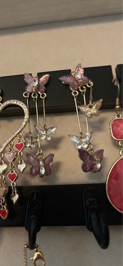 Purple Butterfly Drop Earrings with Crystal Accents
