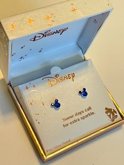 DISNEY MICKEY MOUSE EARS HEAD BLUE CRYSTAL SILVER PLATED STUD EARRINGS GIFT SET