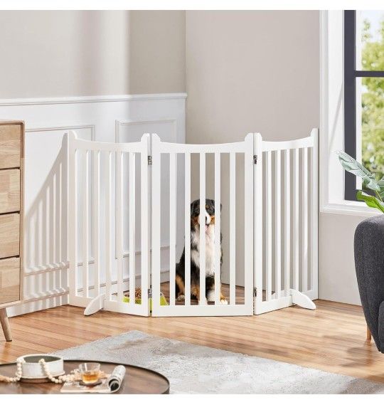 Dog Gate 36" H Extra Large Freestanding Pet Gate 3-Panel Wooden Dog Fence with 2 Support Feet Folding Dog Gate for Indoor, Stairs, Doorways 592643