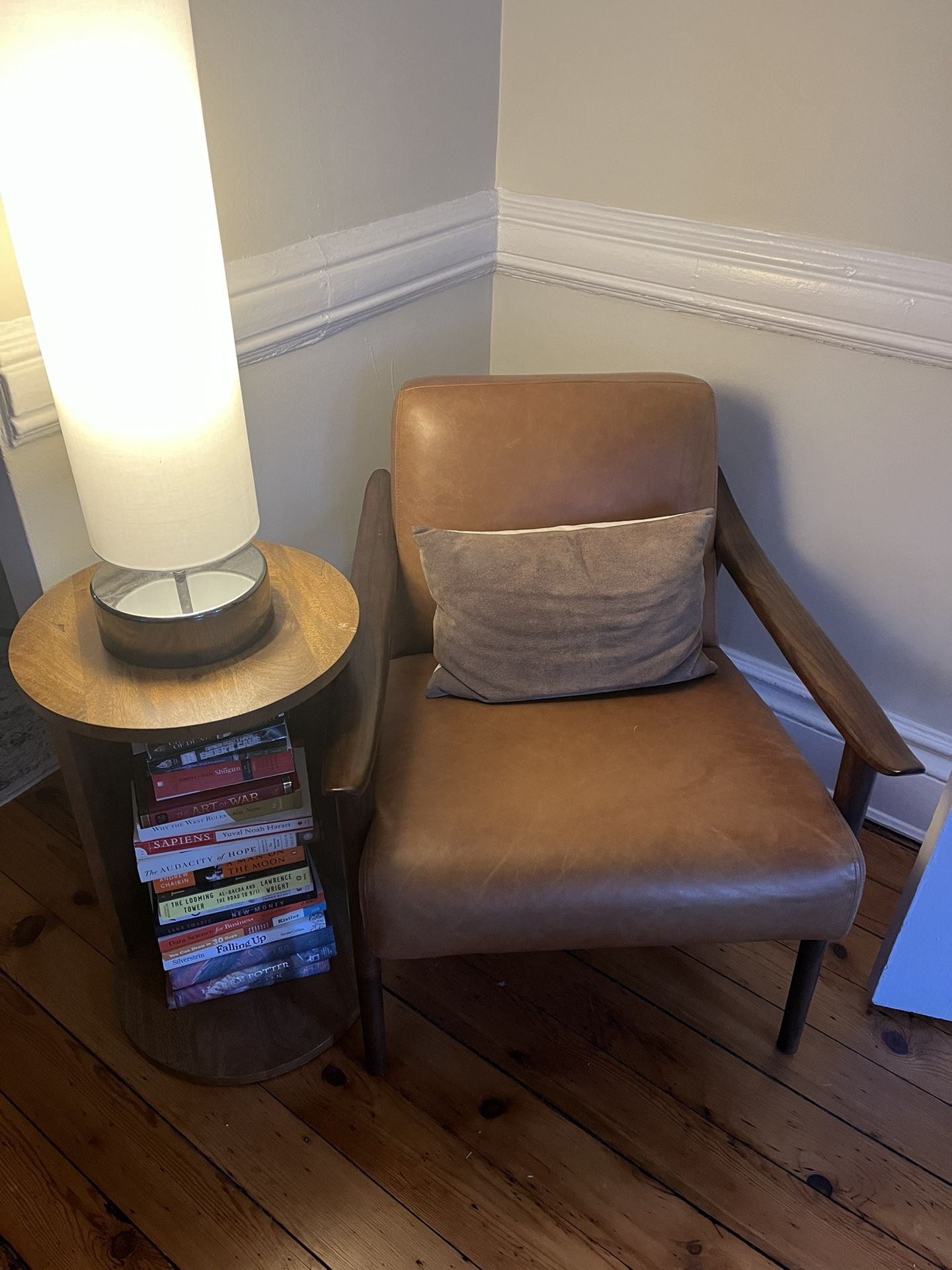 West Elm Arm Chair, Mid century Modern Leather And Wood