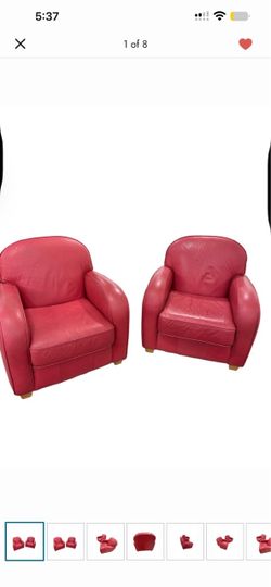 Pair of Red Leather Club Chairs