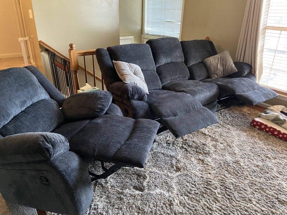 OM• $38 Initial • Brand New Draycoll Reclining Sofa And Loveseat, Recliner Set