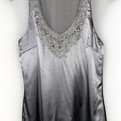 Antonio Melani Luxe Silk Embellished Silver Sleeveless Small Women’s Top $119
