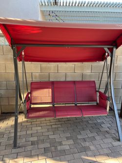 Patio Swing with Taupe Color Canopy and Textilence Seats Outside ( Patio)