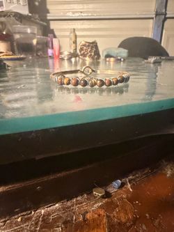 Tiger Eye Stone Wire-Wrapped Cuff Bracelet