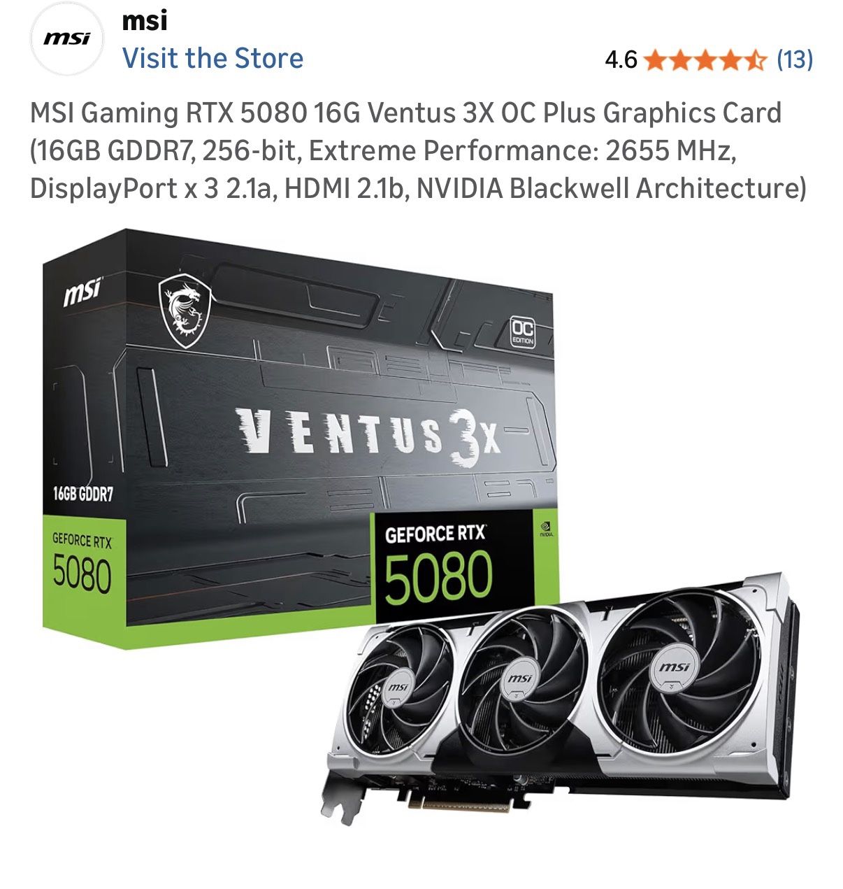 MSI NVIDIA GeForce RTX 5080 Ventus3x