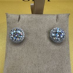 Moissanite Circle Halo Earrings – 4ct, S925, GRA VVS1