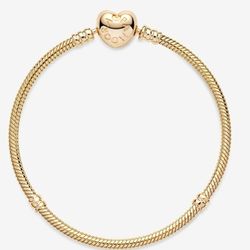 Pandora Moments Heart Clasp Snake Chain Bracelet, available in 14k gold-plated 
