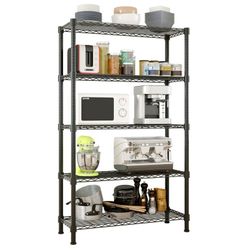  5-Tier Wire Shelving, 35''L x 14''W x 71''H Kitchen Garage Storage Rack Shelf for Pantry Closet Black, Capacity for 450 lbs