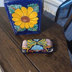 Talavera MEXICO Lead Free Pot , Butter Dish , Little Table