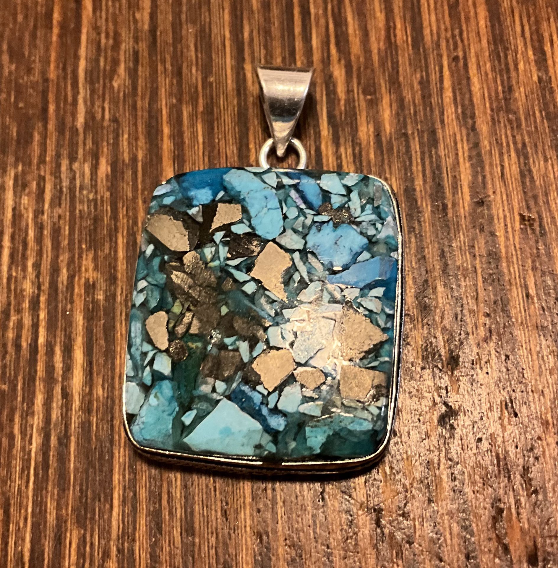 Sterling silver pyrite and turquoise pendant