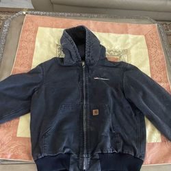 Carhartt J130 Black Hooded Canvas jacket Large 