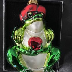 Adorable Frog Prince Hand Crafted Glass Ornament