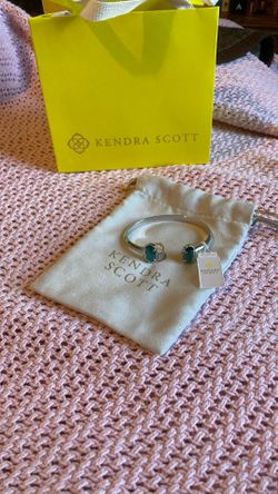 Kendra Scott Elton Silver Cuff Bracelet Green Stones