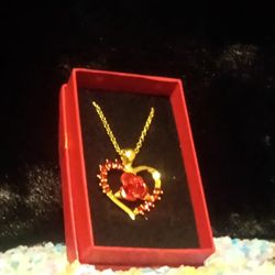 Golden Heart with Red Rose Necklace 