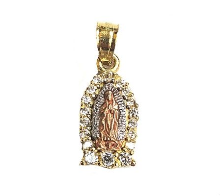 Beautiful cubic zirconia Guadalupe religious pendant 14K REAL YELLOW , WHITE & ROSE GOLD.