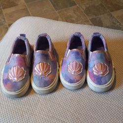 Bundle Two Pair Disney Ariel Little Mermaid Slip On Sneakers Size 7 And 8 Both Are In Excellent Condition Just Need Wiping Down