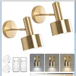 New Gold Battery Operated Wall Sconce Light Set of 2, Wireless Battery Powered Wall Sconces