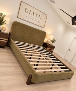 Queen Size - Modern Upholstered Bed Frame with Curved Headboard