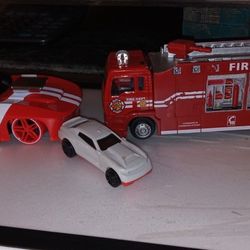 A Firetruck And Two Race Cars Set Of #3
