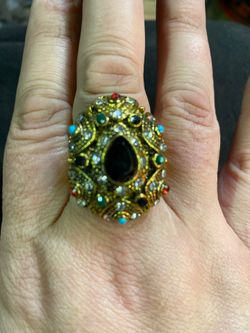 Huge brass color ring with multi color stones