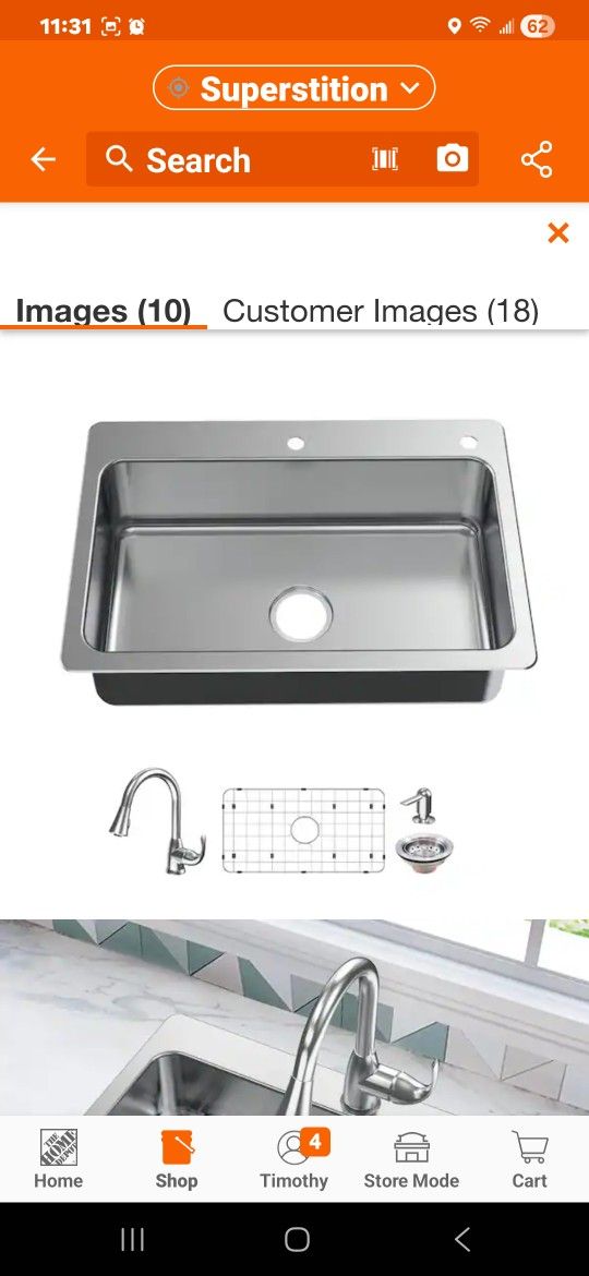Glacier Bay
Bratten 33 in. Drop-In Single Bowl 18 Gauge Stainless Steel Kitchen Sink with Pull-Down Faucet