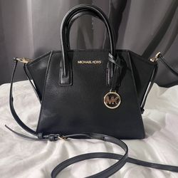 Michael Kors Avril Extra Small Satchel Black Leather & Suede Gold Hardware