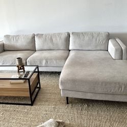Cream White Aries 2pc 120” by 70” Mid Century Modern Sectional Sofa with RAF Chaise by Living Spaces