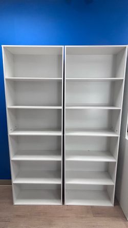 Set of 2 IRONCK 70” 6-Tier Bookcases – White – Modern Bookshelves – Excellent Condition