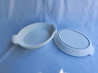Vintage Le Creuset White Enamel Cast Iron Oval Au Gratin Dishes - Set of 4 - Unused