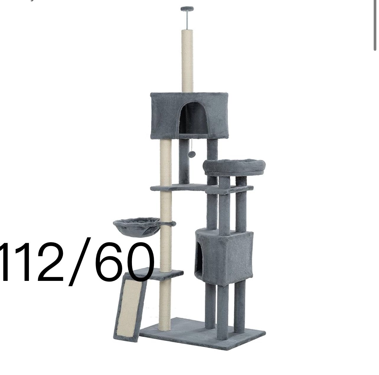 🔥Cat Tree, 105-Inch Cat Tower for Indoor Cats, Plush Multi-Level Cat Condo with 3 Perches, 2 Caves, Cozy Basket and Scratching Board, Gray Color