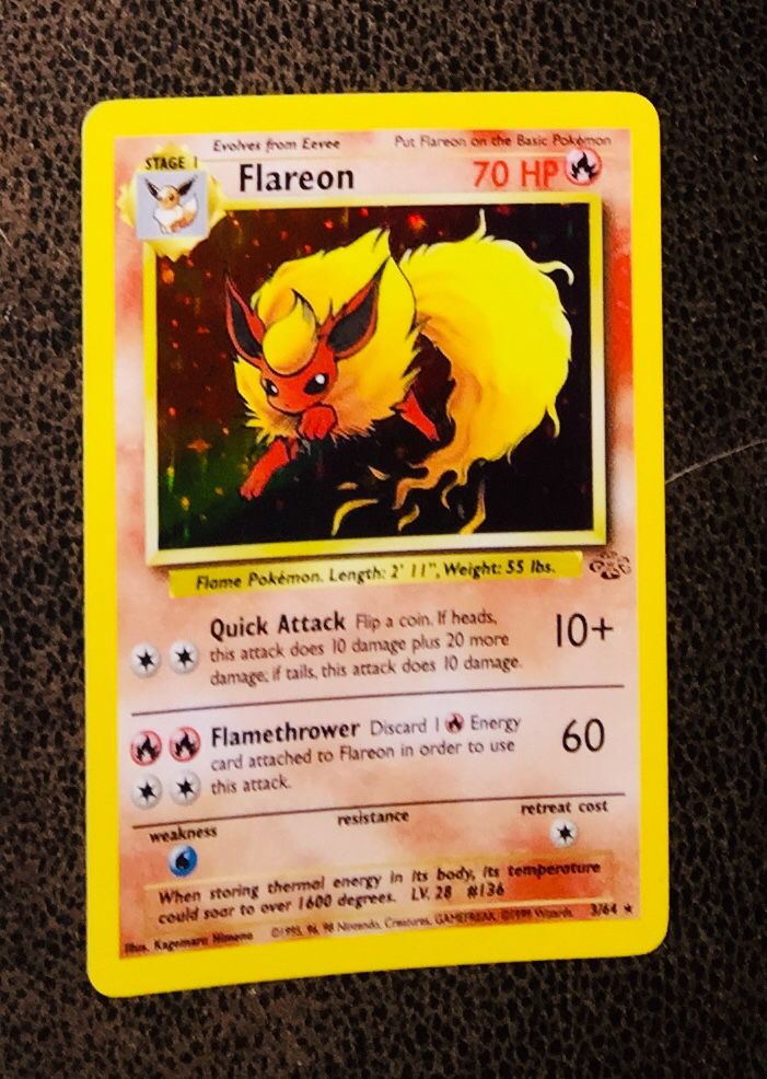 Vintage Holographic Flareon Pokemon Card