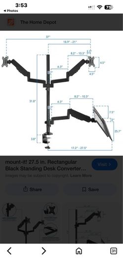 Full motion, triple monitor desk mount