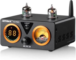 AIYIMA T9 PRO 200W Bluetooth Amplifier HiFi Digital Class D Power Amp 2.0/2.1 Channel Vacuum Tube DAC Amp with VU Meter & Bass Treble Bluetooth 5.1 Co
