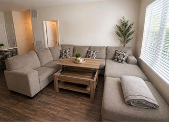 Large Gray Fabric U-Shaped Sectional Sofa